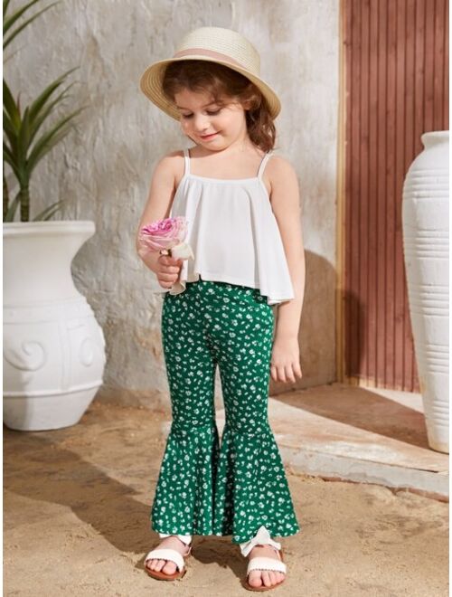 SHEIN Toddler Girls Cami Top & Ditsy Floral Flare Leg Pants