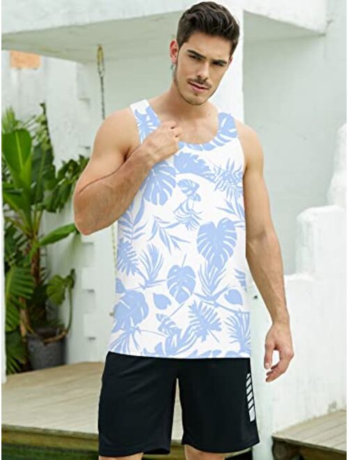 VIVIfashion Men Floral Summer Tank Tops Hawaii Casual Tops Loose Fit Novelty Sleeveless T-Shirts