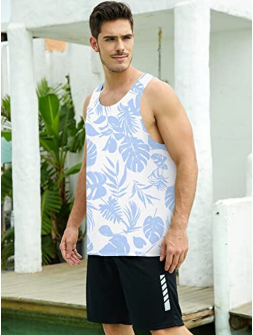VIVIfashion Men Floral Summer Tank Tops Hawaii Casual Tops Loose Fit Novelty Sleeveless T-Shirts