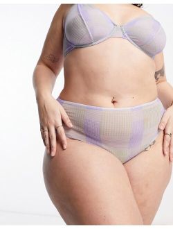 ASOS Curve ASOS DESIGN Curve Astrid contrast mesh high leg thong in purple and blue