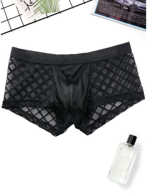 Shein Men Plaid Mesh Panel Boxer Brief