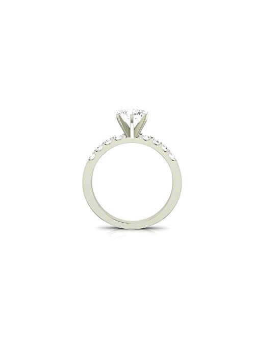 Houston Diamond District 2.9 Carat t.w 14K White Gold Classic Side Stone Prong Set Diamond Engagement Ring w/a 2 Carat Round Cut Black Diamond Heirloom Quality