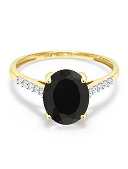 Gem Stone King 10K Yellow Gold Black Onyx and White Diamond Women's Engagement Ring (2.62 Cttw, Gemstone Birthstone, Available In Size 5, 6, 7, 8, 9)