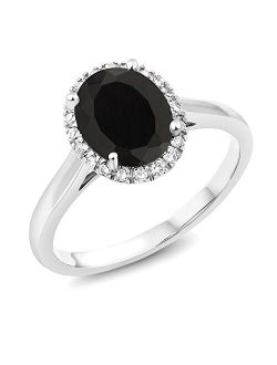 Gem Stone King 10K White Gold Black Onyx and Diamond Engagement Ring For Women (2.00 Cttw, Gemstone Birthstone, Available In Size 5, 6, 7, 8, 9)