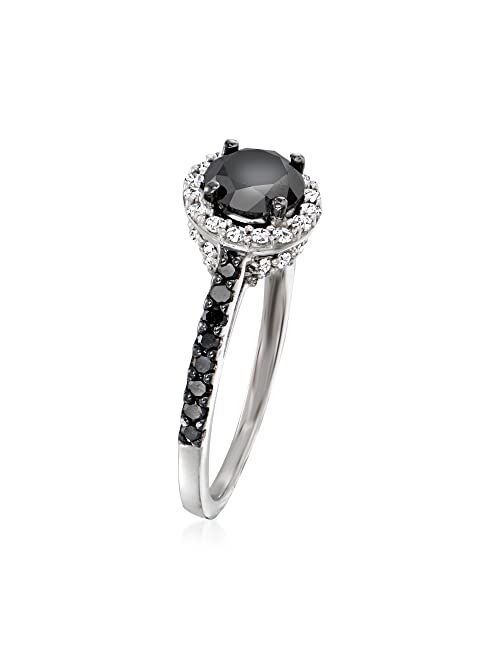 Ross-Simons 1.50 ct. t.w. Black and White Diamond Halo Ring in Sterling Silver