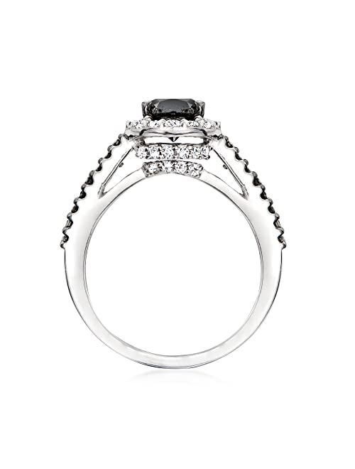Ross-Simons 1.50 ct. t.w. Black and White Diamond Halo Ring in Sterling Silver