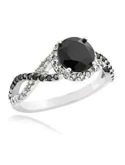 Unknown 10k White Gold Alternating Stone Halo Band Black Diamond Infinity Engagement Ring