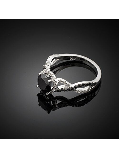 Unknown 10k White Gold Alternating Stone Halo Band Black Diamond Infinity Engagement Ring