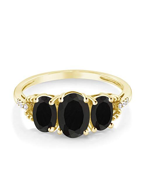 Gem Stone King 10K Yellow Gold Oval Black Onyx and Diamond Accent Engagement Ring For Women (1.52 Cttw, Gemstone Birthstone, Available In Size 5, 6, 7, 8, 9)