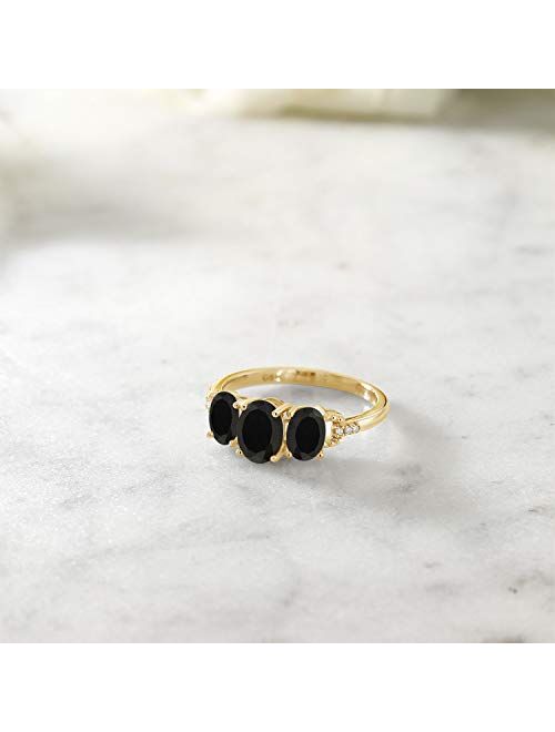 Gem Stone King 10K Yellow Gold Oval Black Onyx and Diamond Accent Engagement Ring For Women (1.52 Cttw, Gemstone Birthstone, Available In Size 5, 6, 7, 8, 9)