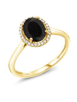 Gem Stone King 10K Yellow Gold Black Onyx and Diamond Engagement Ring For Women (1.25 Cttw, Gemstone Birthstone, Available In Size 5, 6, 7, 8, 9)