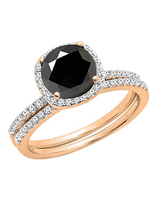 Dazzlingrock Collection 2.00 Carat (ctw) Round Black & White Diamond Bridal Halo Engagement Ring Set 2 CT, Available in Metal 10K/14K/18K Gold