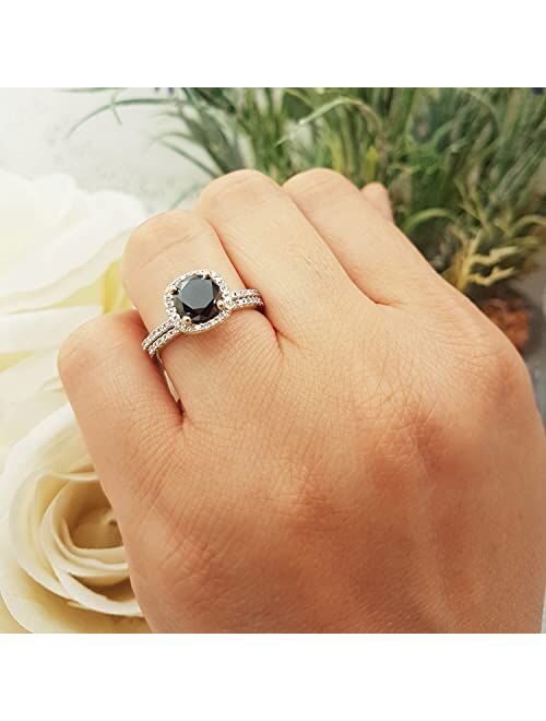 Dazzlingrock Collection 2.00 Carat (ctw) Round Black & White Diamond Bridal Halo Engagement Ring Set 2 CT, Available in Metal 10K/14K/18K Gold