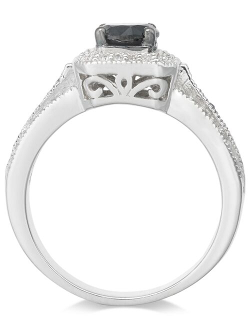 MACY'S Diamond Halo Ring (1 ct. t.w.) in Sterling Silver