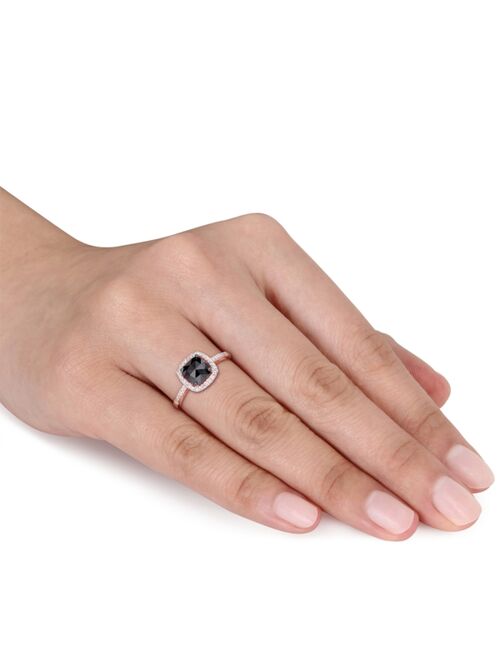 MACY'S Black Diamond (7/8 ct. t.w.) & White Diamond (1/10 ct. t.w.) Cushion Halo Engagement Ring in 14k Rose Gold