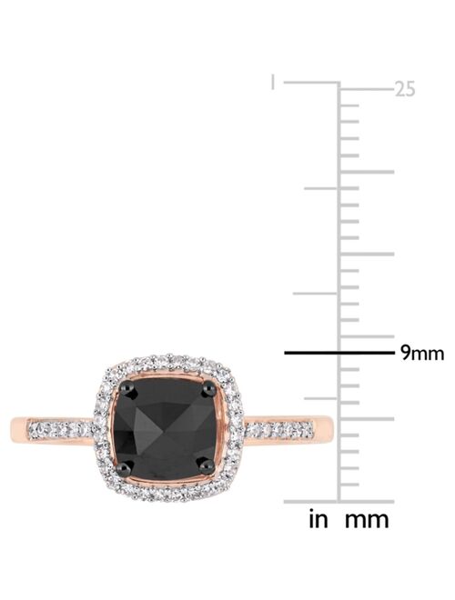 MACY'S Black Diamond (7/8 ct. t.w.) & White Diamond (1/10 ct. t.w.) Cushion Halo Engagement Ring in 14k Rose Gold