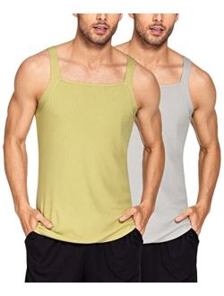 Men's 2 Pack G-Unit Tank Tops Square Cut Cotton Undershirts Workout Ribbed A Shirts