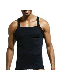 Zhiweikm Men's G-Unit Style Square Cut Tank Tops Cotton Comfort Stretch Workout Vest Wife Beater