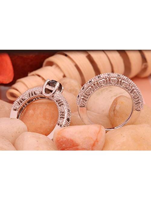 Dazzlingrock Collection 1.50 Carat (ctw) Round Black & White Diamond Bridal Vintage Engagement Ring Set 1 1/2 CT, Sterling Silver