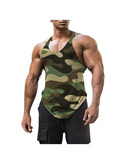 Esobo Men's Cotton Workout Tank Tops Dry Fit Gym Bodybuilding Training Fitness Sleeveless Muscle T Shirts