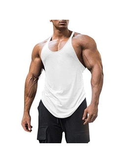 Esobo Men's Cotton Workout Tank Tops Dry Fit Gym Bodybuilding Training Fitness Sleeveless Muscle T Shirts