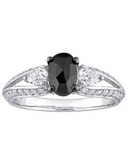 Stella Grace 10k White Gold 3/4 Oval Black Diamond & 9/10 Carat T.W. Lab-Created Moissanite Engagement Ring