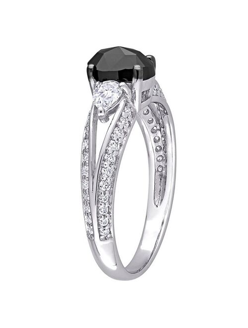 Stella Grace 10k White Gold 3/4 Oval Black Diamond & 9/10 Carat T.W. Lab-Created Moissanite Engagement Ring