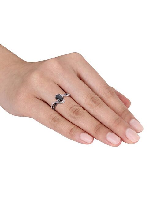 Stella Grace Sterling Silver 1 Carat T.W. Black Diamond & Lab-Created White Sapphire Engagement Ring
