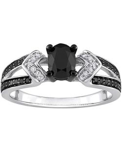 Stella Grace Sterling Silver 1 Carat T.W. Black & White Diamond Split Band Engagement Ring