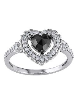 Stella Grace 10k White Gold 1 Carat T.W. Black & White Diamond Heart Engagement Ring