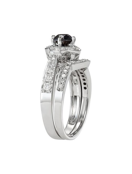 unbranded 14k White Gold 1 Carat T.W. Black & White Diamond Engagement Ring Set