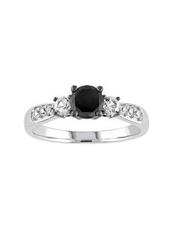 unbranded Sterling Silver 3/4 Carat T.W. Black Diamond & Lab-Created White Sapphire 3-Stone Engagement Ring