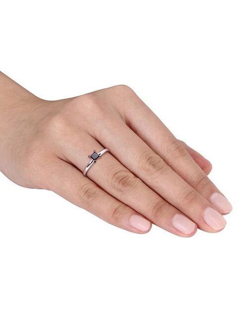 Stella Grace 14k White Gold 1/2 Carat T.W Princess Cut Black Diamond Solitaire Engagement Ring