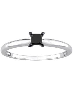 Stella Grace 14k White Gold 1/4 Carat T.W Princess Cut Black Diamond Solitaire Engagement Ring