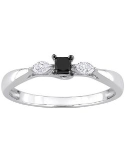 Stella Grace 10k White Gold 1/4 Carat T.W. Black & White Diamond 3-Stone Engagement Ring