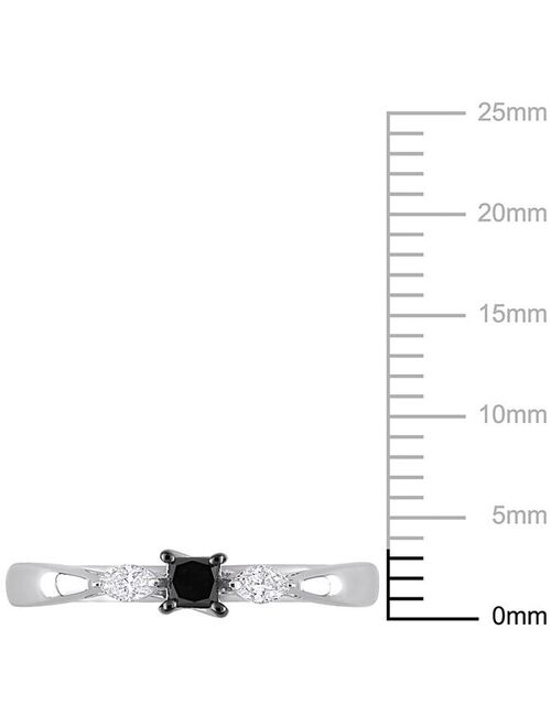Stella Grace 10k White Gold 1/4 Carat T.W. Black & White Diamond 3-Stone Engagement Ring