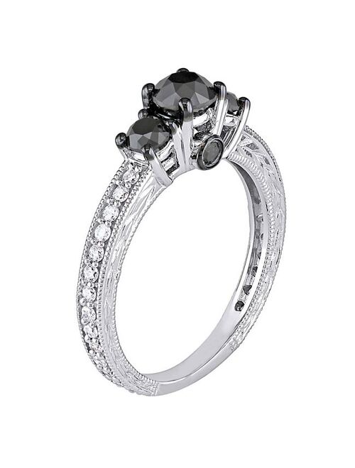 Stella Grace 10k White Gold 1 1/4 Carat T.W. Black & White Diamond 3-Stone Engagement Ring
