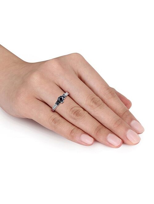 Stella Grace 10k White Gold 1 1/4 Carat T.W. Black & White Diamond 3-Stone Engagement Ring
