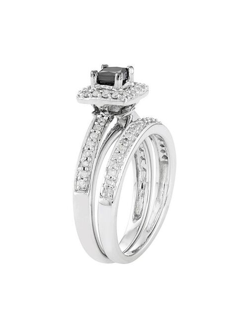 unbranded 10k White Gold 1/2 Carat T.W. Black & White Diamond Engagement Ring Set