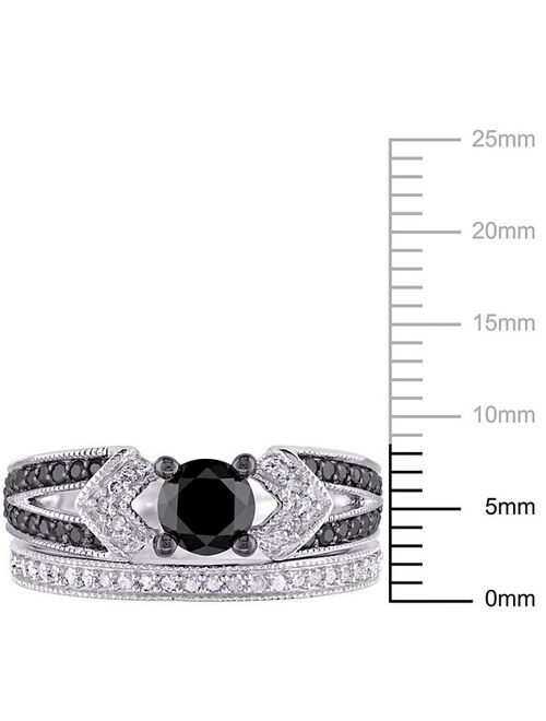 Stella Grace Sterling Silver 1 1/8 Carat T.W. Black & White Diamond Engagement Ring Set