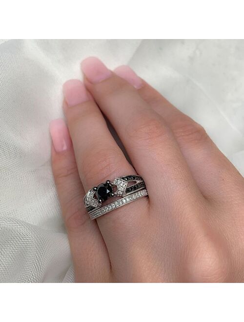 Stella Grace Sterling Silver 1 1/8 Carat T.W. Black & White Diamond Engagement Ring Set