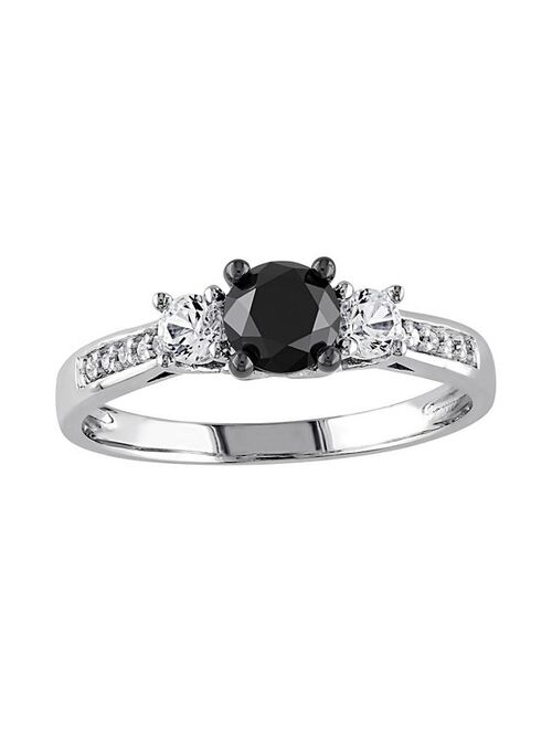 4/5 Carat T.W. Black & White Diamond, & Lab-Created White Sapphire 10k White Gold 3-Stone Ring