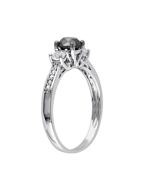 4/5 Carat T.W. Black & White Diamond, & Lab-Created White Sapphire 10k White Gold 3-Stone Ring