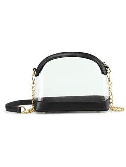 Hoxis Clear Cross Body Bag with Vegan Leather Trim Stadium Approved Women Shoulder Handbag