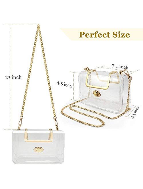 MOETYANG Womens Transparent Clutch Clear Purse Crossbody with Golden Chain Strap PGA Stadium Approved Bags