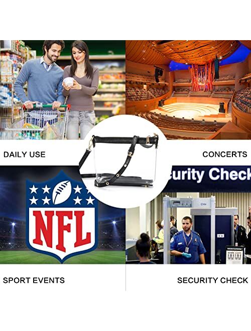 Y&R Direct 3-IN-1 Clear Zipper Crossbody Bag with Vegan Leather Trim Clear Purse for Stadium Festival Concert Gameday Gifts