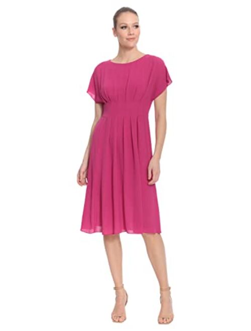 London Times Women's Pleat Tuck Catalina Crepe Dress with Waistband