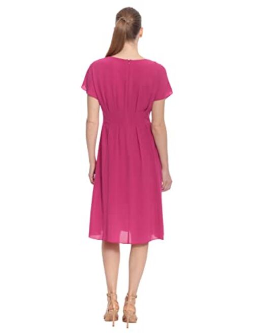 London Times Women's Pleat Tuck Catalina Crepe Dress with Waistband