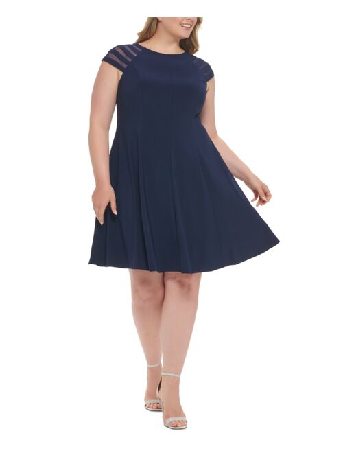 JESSICA HOWARD Plus Size Illusion-Short-Sleeve Dress