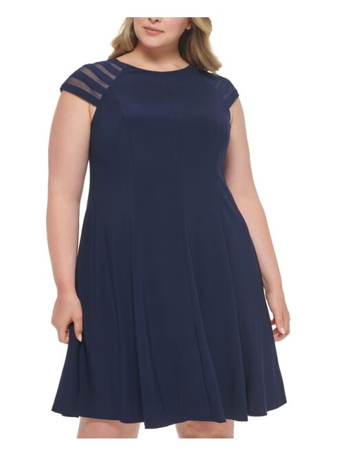 JESSICA HOWARD Plus Size Illusion-Short-Sleeve Dress